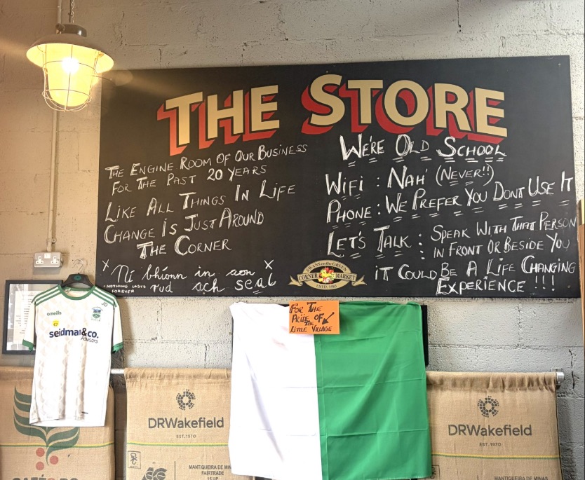 A chalkboard titled The Store, hand-lettered with the shop's old-school house rules
